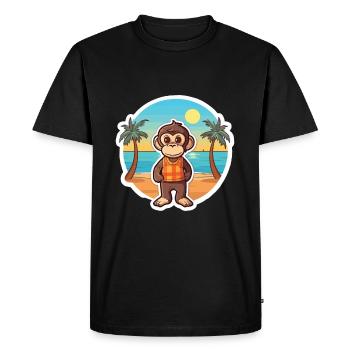 Monkey Funny Cartoon Kawaii Beach Illustration - Men's Premium Organic T-Shirt - black - Front - Nico (187cm)