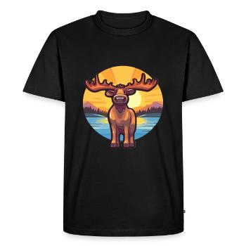 Moose Funny Cartoon Kawaii Beach Illustration - Men's Premium Organic T-Shirt - black - Front - Nico (187cm)