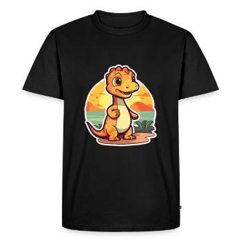 Dinosaur Funny Cartoon Kawaii Beach Illustration - Men's Premium Organic T-Shirt - black - Front - Nico (187cm)