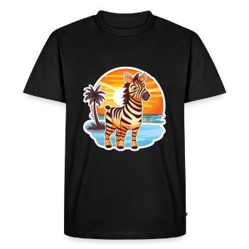 Zebra Funny Cartoon Kawaii Beach Illustration - Men's Premium Organic T-Shirt - black - Front - Nico (187cm)