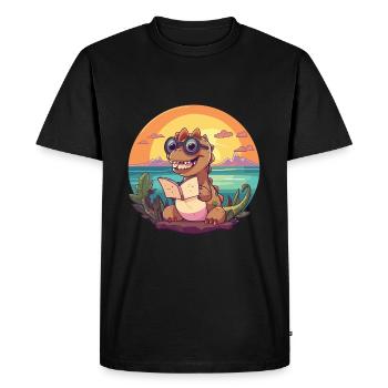 Dinosaur Cute Funny Cartoon Kawaii Book Beach - Men's Premium Organic T-Shirt - black - Front - Nico (187cm)