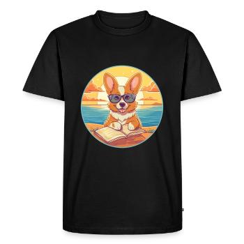 Corgi Dog Cute Funny Cartoon Kawaii Book Beach - Men's Premium Organic T-Shirt - black - Front - Nico (187cm)