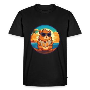 Cochon d’Inde Mignon Drôle Dessin Animé Kawaii Livre Plage - T-shirt Premium bio Homme - noir - Devant - Nico (187cm)