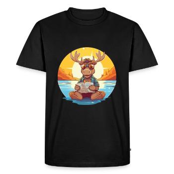 Moose Cute Funny Cartoon Kawaii Book Beach - Men's Premium Organic T-Shirt - black - Front - Nico (187cm)