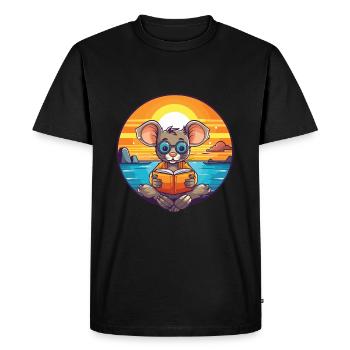 Souris Mignon Drôle Dessin Animé Kawaii Livre Plage - T-shirt Premium bio Homme - noir - Devant - Nico (187cm)