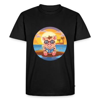 Cochon Mignon Drôle Dessin Animé Kawaii Livre Plage - T-shirt Premium bio Homme - noir - Devant - Nico (187cm)