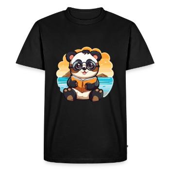 Panda Mignon Drôle Dessin Animé Kawaii Livre Plage - T-shirt Premium bio Homme - noir - Devant - Nico (187cm)