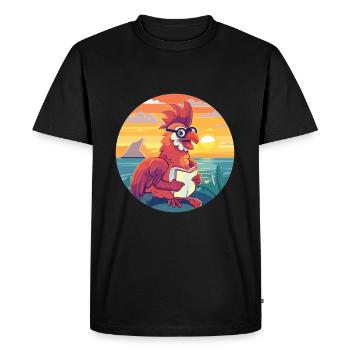 Coq Mignon Drôle Dessin Animé Kawaii Livre Plage - T-shirt Premium bio Homme - noir - Devant - Nico (187cm)