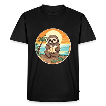 Paresseux Mignon Drôle Dessin Animé Kawaii Livre Plage - T-shirt Premium bio Homme - noir - Devant - Nico (187cm)