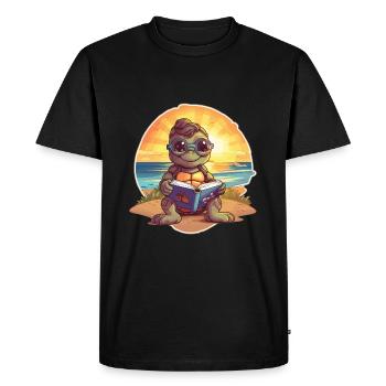 Turtle Cute Funny Cartoon Kawaii Book Beach - Men's Premium Organic T-Shirt - black - Front - Nico (187cm)