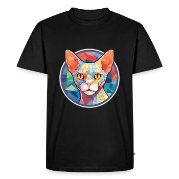 Devon Rex Cat Colorful Watercolor Pet Illustration - Men's Premium Organic T-Shirt - black - Front - Nico (187cm)