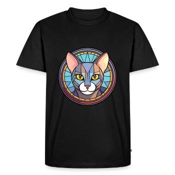 Illustration à l’aquarelle colorée de chat Mau égyptien - T-shirt Premium bio Homme - noir - Devant - Nico (187cm)