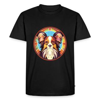 Illustration sur verre aquarelle de race de chien Papillon - T-shirt Premium bio Homme - noir - Devant - Nico (187cm)