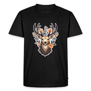Deer Flowers - Men's Premium Organic T-Shirt - black - Front - Nico (187cm)