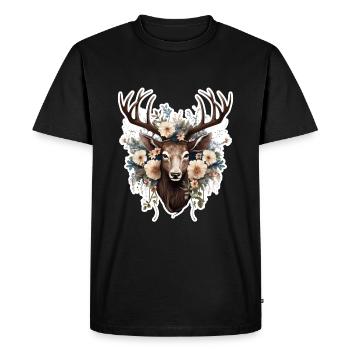 Deer Flowers - Men's Premium Organic T-Shirt - black - Front - Nico (187cm)