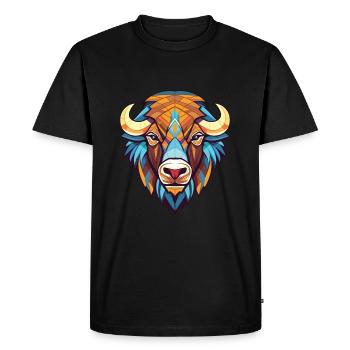 Bison Colorful Watercolor Animal Pet Illustration - Men's Premium Organic T-Shirt - black - Front - Nico (187cm)