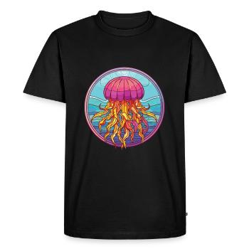 Illustration animale aquarelle colorée méduse - T-shirt Premium bio Homme - noir - Devant - Nico (187cm)