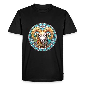 Ram Colorful Watercolor Animal Pet Illustration - Men's Premium Organic T-Shirt - black - Front - Nico (187cm)