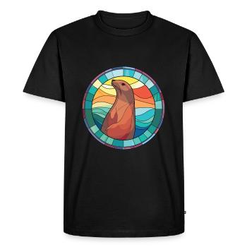 Lion de mer coloré aquarelle Animal Illustration - T-shirt Premium bio Homme - noir - Devant - Nico (187cm)