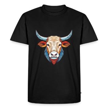 Bull Colorful Watercolor Animal Pet Illustration - Men's Premium Organic T-Shirt - black - Front - Nico (187cm)