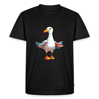 Mouette colorée aquarelle dessin animé kawaii Animal - T-shirt Premium bio Homme - noir - Devant - Nico (187cm)