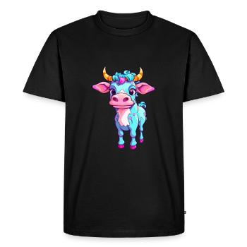 Cow Colorful Watercolor Cartoon Kawaii Animal - Men's Premium Organic T-Shirt - black - Front - Nico (187cm)