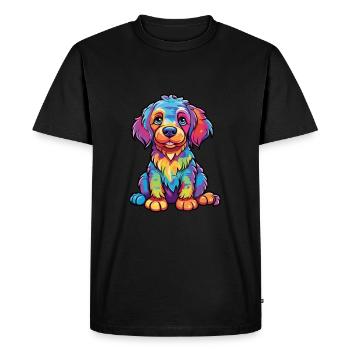 Chien Aquarelle Colorée Dessin Animé Kawaii Animal - T-shirt Premium bio Homme - noir - Devant - Nico (187cm)
