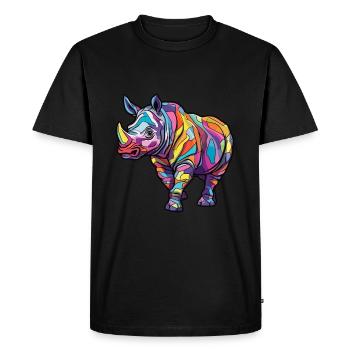 Rhinocéros Aquarelle Colorée Dessin Animé Kawaii Animal - T-shirt Premium bio Homme - noir - Devant - Nico (187cm)