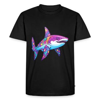 Requin Aquarelle Colorée Dessin Animé Kawaii Animal - T-shirt Premium bio Homme - noir - Devant - Nico (187cm)