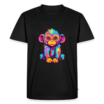 Monkey Colorful Watercolor Cartoon Kawaii Animal - Men's Premium Organic T-Shirt - black - Front - Nico (187cm)