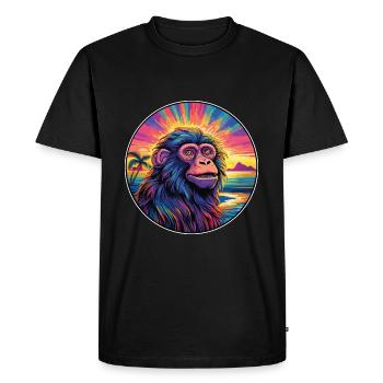 Babouin Aquarelle Colorée Dessin Animé Kawaii Animal - T-shirt Premium bio Homme - noir - Devant - Nico (187cm)