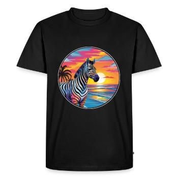 Zebra Colorful Watercolor Cartoon Kawaii Animal - Men's Premium Organic T-Shirt - black - Front - Nico (187cm)