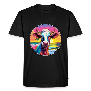Cow Colorful Watercolor Cartoon Kawaii Animal - Men's Premium Organic T-Shirt - black - Front - Nico (187cm)