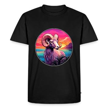Ram Colorful Watercolor Cartoon Kawaii Animal - Men's Premium Organic T-Shirt - black - Front - Nico (187cm)
