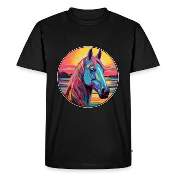 Cheval Aquarelle Colorée Dessin Animé Kawaii Animal - T-shirt Premium bio Homme - noir - Devant - Nico (187cm)