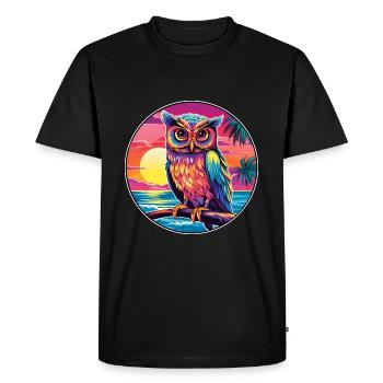 hibou coloré aquarelle dessin animé Kawaii Animal - T-shirt Premium bio Homme - noir - Devant - Nico (187cm)