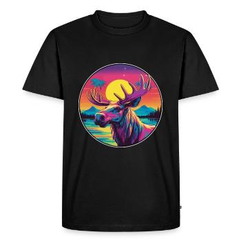 Moose Colorful Watercolor Cartoon Kawaii Animal - Men's Premium Organic T-Shirt - black - Front - Nico (187cm)