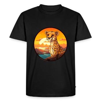 Cheetah Colorful Watercolor Cartoon Kawaii Animal - Men's Premium Organic T-Shirt - black - Front - Nico (187cm)