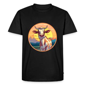 Cow Colorful Watercolor Cartoon Kawaii Animal - Men's Premium Organic T-Shirt - black - Front - Nico (187cm)