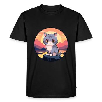 Kitten Colorful Watercolor Cartoon Kawaii Animal - Men's Premium Organic T-Shirt - black - Front - Nico (187cm)