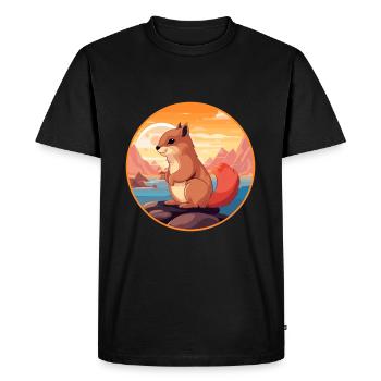 Squirrel Colorful Watercolor Cartoon Kawaii Animal - Men's Premium Organic T-Shirt - black - Front - Nico (187cm)
