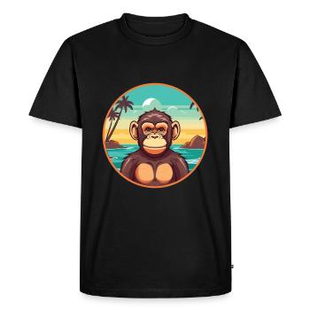 Chimpanzé aquarelle dessin animé Kawaii Clipart animal de compagnie - T-shirt Premium bio Homme - noir - Devant - Nico (187cm)