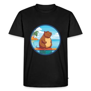 Capybara Watercolor Cartoon Kawaii Clipart Animal - Men's Premium Organic T-Shirt - black - Front - Nico (187cm)