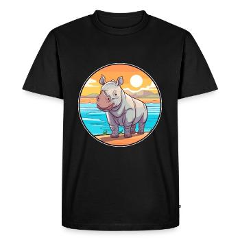 Rhinocéros aquarelle dessin animé Kawaii Clipart Animal - T-shirt Premium bio Homme - noir - Devant - Nico (187cm)