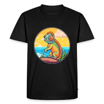 Chameleon Watercolor Cartoon Kawaii Clipart Animal - Men's Premium Organic T-Shirt - black - Front - Nico (187cm)