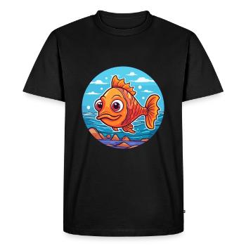 Poisson Aquarelle Dessin Animé Kawaii Clipart Animal - T-shirt Premium bio Homme - noir - Devant - Nico (187cm)