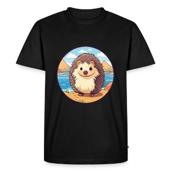 Hérisson aquarelle dessin animé Kawaii Clipart Animal - T-shirt Premium bio Homme - noir - Devant - Nico (187cm)