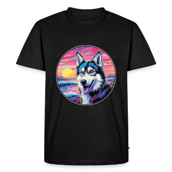 Alaskan Husky Dog Breed Colorful Cartoon Watercolo - Men's Premium Organic T-Shirt - black - Front - Nico (187cm)