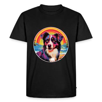 Chien de berger laponan race coloré dessin animé Waterc - T-shirt Premium bio Homme - noir - Devant - Nico (187cm)