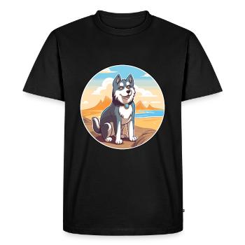Alaskan Husky Dog Breed Cartoon Kawaii Clipart Dog - Men's Premium Organic T-Shirt - black - Front - Nico (187cm)